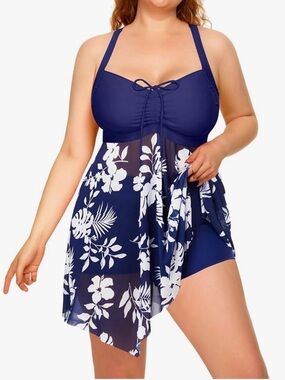 Daci Plus Size Two Piece Swim Suit with Tummy Control, Soft Mesh top & Boyshorts